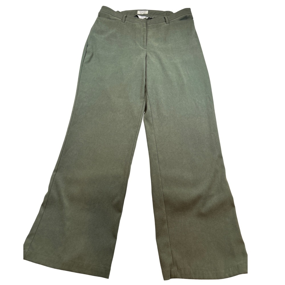 Christopher & Banks Green Wide Leg Stretch Dress Pants sz 12 Olive Professional
